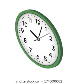 Isometric de Vector simple reloj de pared circular verde clásico aislado en blanco. V