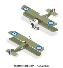 Isometric vector small airplane or old biplane. Can be used for workflow layout, game, diagram, number options, web design and infographics.