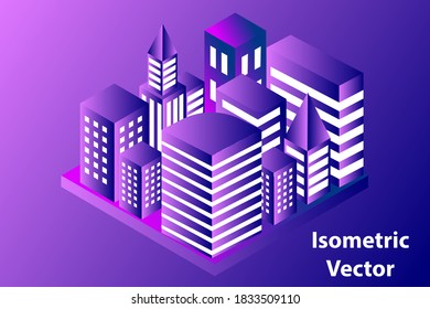 Isometric vector smart city 3d illustration.Futuristic city concept banner.