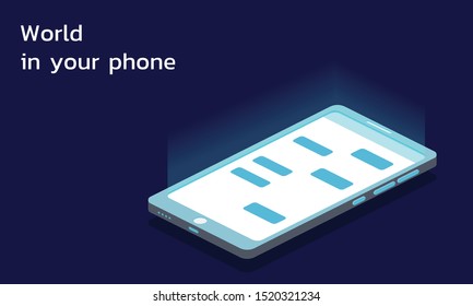 Isometric vector smartphone interface 3d illustration. Include smartphone, icons, platforms. 