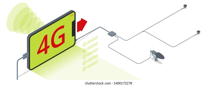 Isometric Vector. Smartphone live streaming on 4G network. Vector design for background