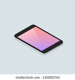 Isometric vector tablet illustration. Realistic shiny tablet pad mockup template with blank screen.