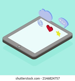 Isometric vector tablet ilustración. Plantilla de simulación de tablero realista con pantalla en blanco