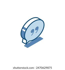 isometric vector text bubble linear icon with quotes, in color on white background, quote or text message