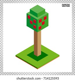 Isometric vector tree icon for forest, park, city. Landscape constructor for game, map, prints, ets. Isolated on white background.