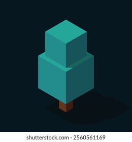 Isometric vector tree at night. Tree isometric elements. Isometric tree element for landscape design. Park element