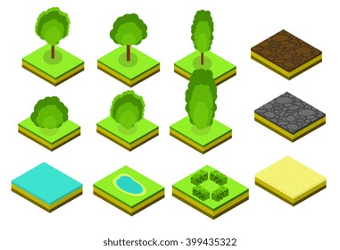 Isometric vector trees elements for landscape design. isometric landscape design. 