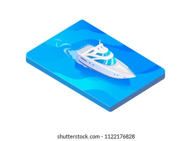 Isometric Vector White Boat In The Sea