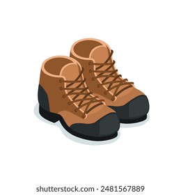 isometric vector work boots, in color on a white background, work shoes or hiking shoes