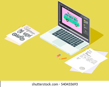 Isometric Vector Workspace. EPS10.