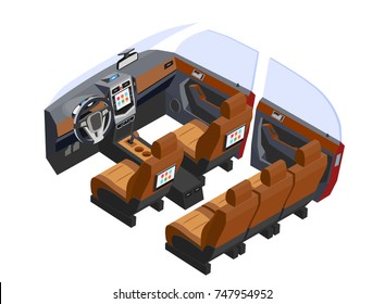 Isometric vehicle interior car multimedia vector