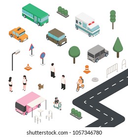 isometric vehicle and people design element set