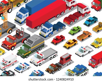 Isometric vehicles isolated on white