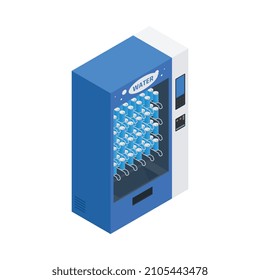 Isometric vending machine with cans of water 3d vector illustration