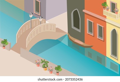 Isomtric Venice City View Vector Illustration