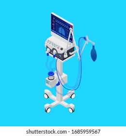 Isometric Ventilator Medical Machine designed to provide mechanical ventilation by moving breathable air into and out of the lungs and for anesthesia of the patient