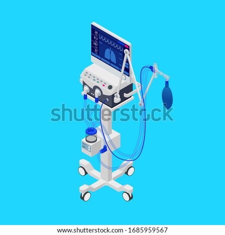 Isometric Ventilator Medical Machine designed to provide mechanical ventilation by moving breathable air into and out of the lungs and for anesthesia of the patient