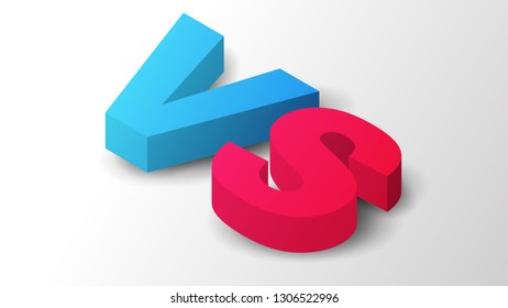 Isometric versus logo vs letters on white background. Design composition for various competition, battle or match. Vector illustration.