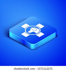 Isometric Veterinary clinic symbol icon isolated on blue background. Cross with dog veterinary care. Pet First Aid sign. Blue square button. Vector Illustration