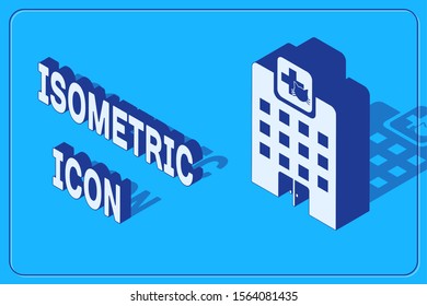 Isometric Veterinary medicine hospital, clinic or pet shop for animals icon isolated on blue background. Vet or veterinarian clinic.  Vector Illustration