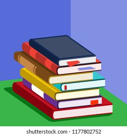 Isometric vibrant book stack illustration