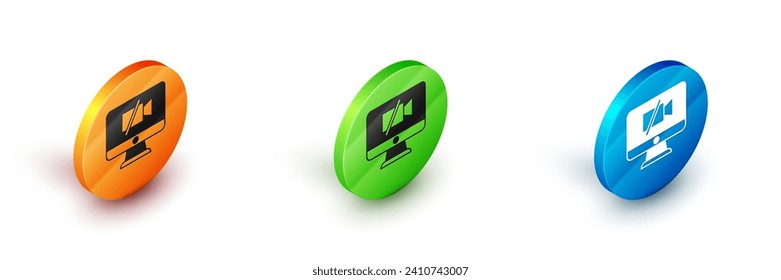 Isometric Video camera Off on computer icon isolated on white background. No video. Circle button. Vector