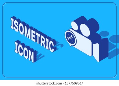 Isometric Video camera with screwdriver and wrench icon isolated on blue background. Adjusting, service, setting, maintenance, repair, fixing.  Vector Illustration