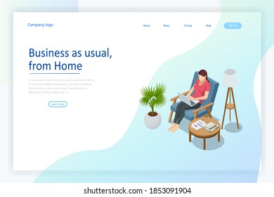 Isometric Video Conference. Working At Home, Coworking Space. Online Meeting Work Form Home. Home Office.