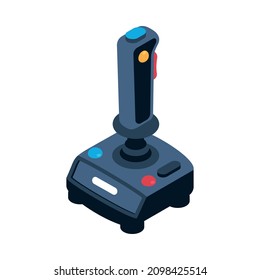 Isometric video game composition with isolated image of gaming joystick on blank background vector illustration