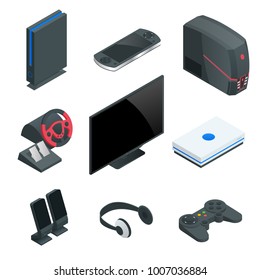 Isometric Video Game console icon set. Simple set of game console vector icons for web design isolated on white background