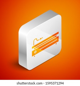 Isometric Video game console icon isolated on orange background. Silver square button. Vector Illustration