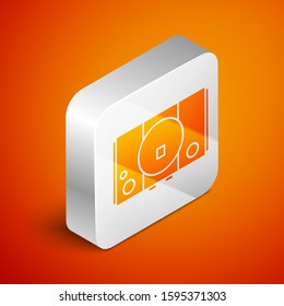 Isometric Video game console icon isolated on orange background. Silver square button. Vector Illustration