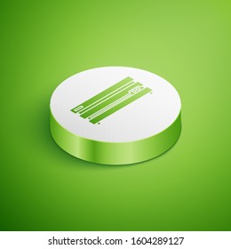 Isometric Video game console icon isolated on green background. White circle button. Vector Illustration