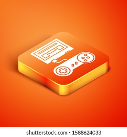 Isometric Video game console with joystick icon isolated on orange background.  Vector Illustration