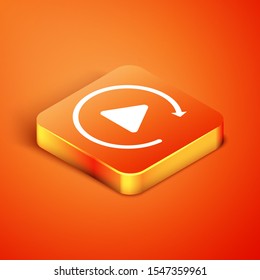 Isometric Video play button like simple replay icon isolated on orange background.  Vector Illustration