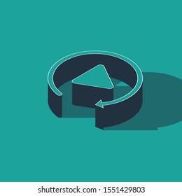 Isometric Video play button like simple replay icon isolated on green background.  Vector Illustration