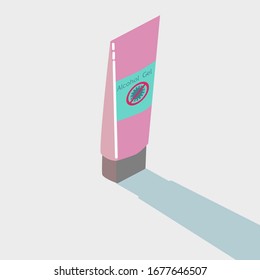 Isometric view of alcohol gel in squeeze bottle.