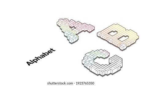 Isometric view of Alphabet by using colored lines as component.
