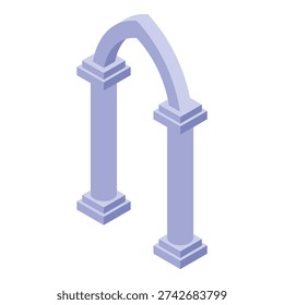 Isometric view of an arch connecting two pillars, representing strength, unity, and architectural design