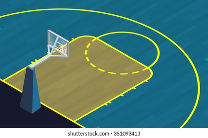 Isometric view basketball court. Illustration for sports posters or flyer