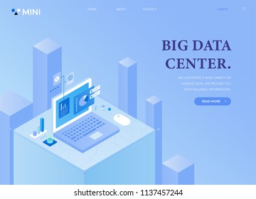 plantilla de centro de datos grande de vista isométrica. conjunto de ilustraciones gráficas vectoriales de diseño plano