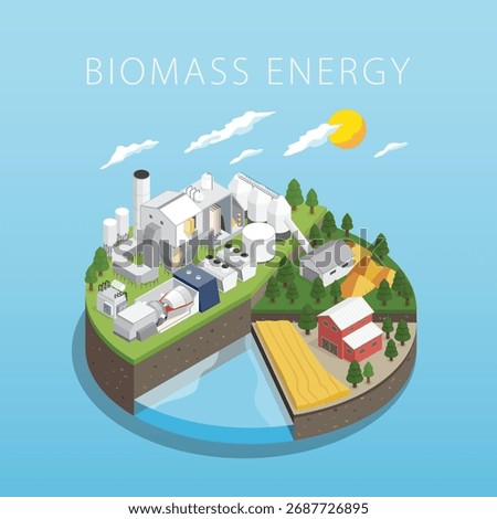 Isometric View of Biomass Energy : Renewable energy from nature