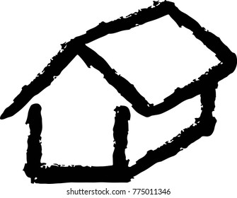 Isometric view of black brush stroke house vector. Minimalist simple house is appropriate for use against any background.  Many people can not afford to buy a house.