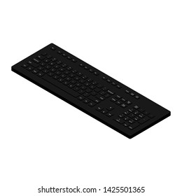 Isometric view black pc keyboard. Personal computer tool to write words