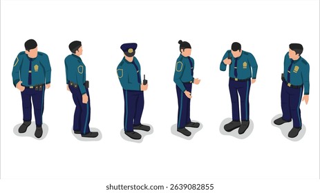 isometric view of blue and black police officer policeman