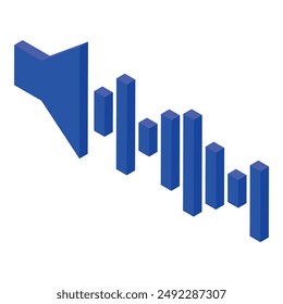 Isometric view of a blue sound wave following a blue loudspeaker