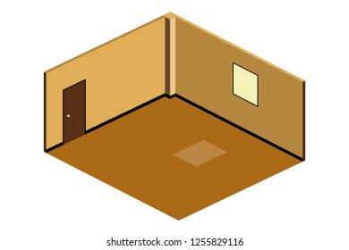 Isometric view of brown empty room with sunset, vector illustration
