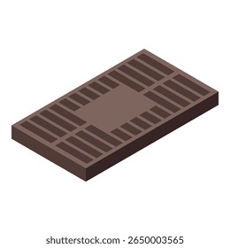Isometric view of a brown rectangular metal grate covering a drain opening