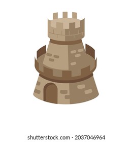 Isometric View Of The Castle Tower. Vector Illustration Of An Old Building.