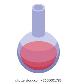 Vista isométrica de um frasco químico contendo um líquido vermelho, ideal para projetos científicos ou educacionais